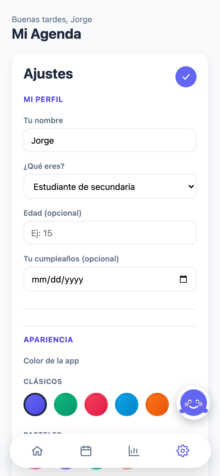 Pantalla Ajustes