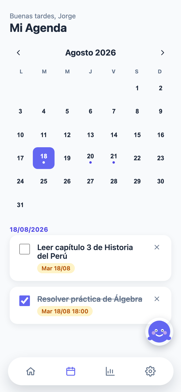 Pantalla Calendario